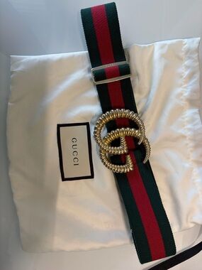 Gucci Torchon Double G Elastic Green/Red Belt - Size 90/36